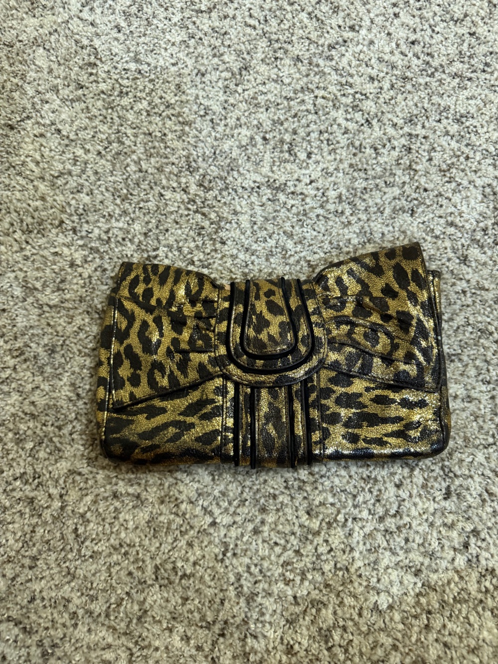 Leopard Print Metallic Clutch
